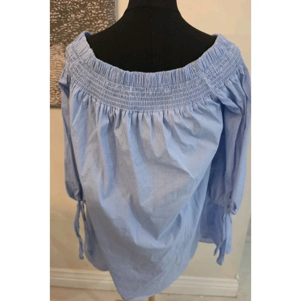 DO+BE Off‎ The Shoulder Top Smocked Tie Sleeve Coastal Grandmillennial Preppy S